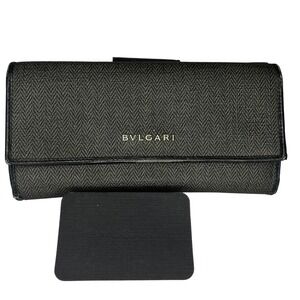 BVLGARI Flap Long Wallet Leather Bifold Card Holder Zip Around Purse‎